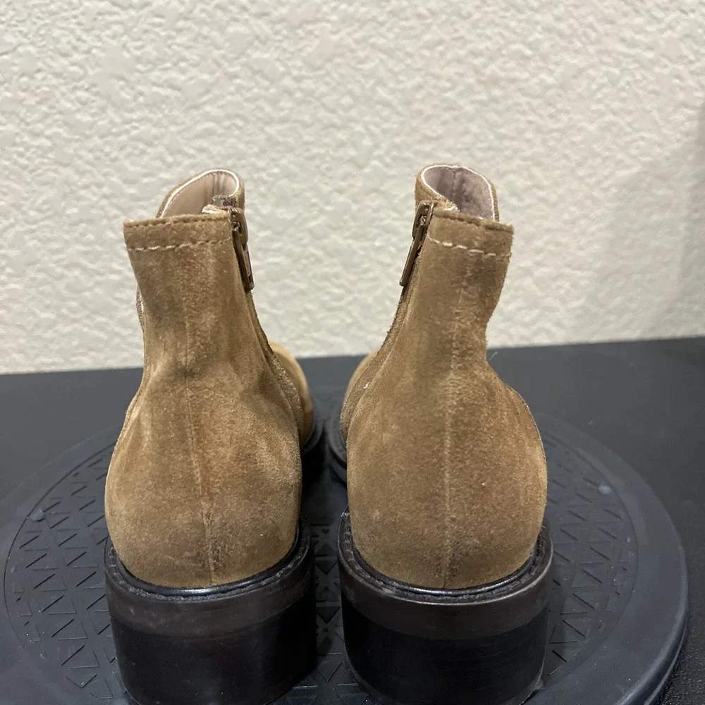 Seychelles Ankle Boots‎ Women 8 Tan Suede Side Slit Low Block Heel Booties Chic